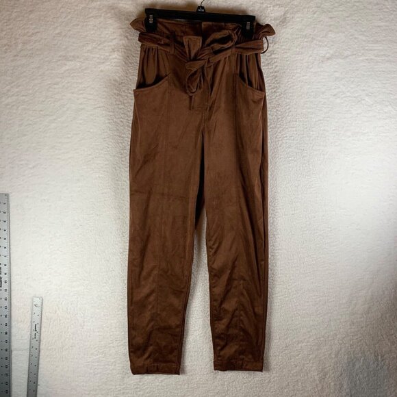 BLANKNYC Womens High Waisted Brown Polyester Faux Suede Belted‎ Trouser Pants 27 - Picture 1 of 12
